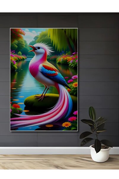 Teona Ahşap Μεγαλοπρεπές πουλί και πολύχρωμη φύση με ελαιογραφία, ξύλινο διακ...