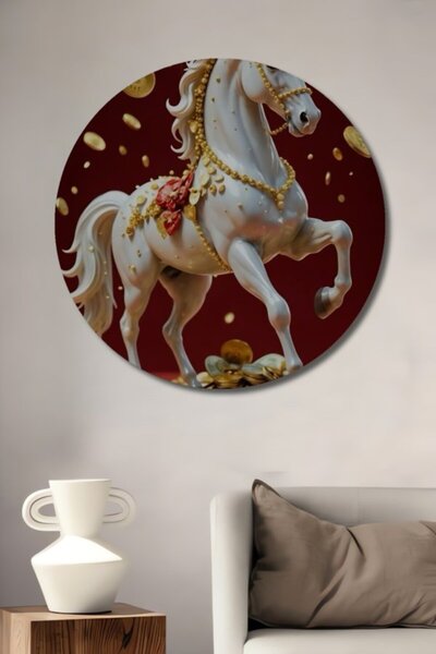 Teona Ahşap Στρογγυλό Ξύλινο Διακοσμητικό Τραπέζι Χρυσού Αλόγου Ευημερίας για...