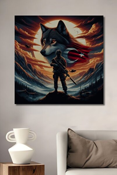 Teona Ahşap Ξύλινο διακοσμητικό τραπέζι με ελαιογραφία με θέμα Στρατιώτη, Λύκ...