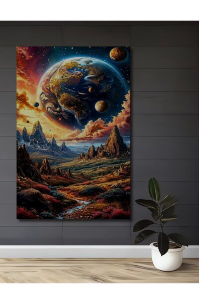 Teona Ahşap Γαλαξιακό Τοπίο με Ελαιογραφία, Ξύλινο Διακοσμητικό Τραπέζι για Σ...