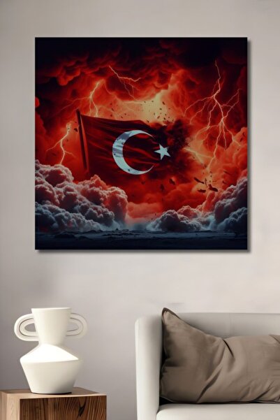 Teona Ahşap Τουρκική Σημαία, Ξύλινο Διακοσμητικό Τραπέζι με Ελαιογραφία, για ...