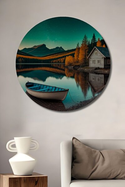 Teona Ahşap Στρογγυλό φθινοπωρινό λιμνούλι με ξύλινη διακοσμητική εικόνα με ε...