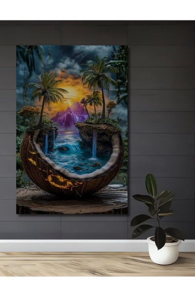 Teona Ahşap Τροπικός οικουμενικός κόσμος με θέα καρύδων, ξύλινος πίνακας με ε...