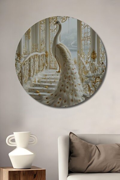 Teona Ahşap Στρογγυλό Ξύλινο Διακοσμητικό Τραπέζι με Ελαιογραφία Ευγενούς Λευ...