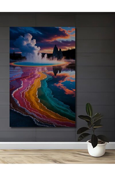 Teona Ahşap Ξύλινο διακοσμητικό τραπέζι με ελαιογραφία με θέμα το οριζόντιο τ...