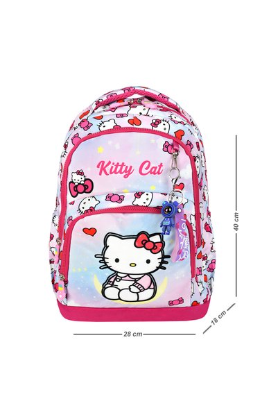 Bodmar Çanta Since 2023 Kity Cat Patterned Girl's Triple Set for Primary School Children - Cute Cat Bag Set (Bag, Thermal Lunch Bag, Pen Holder)