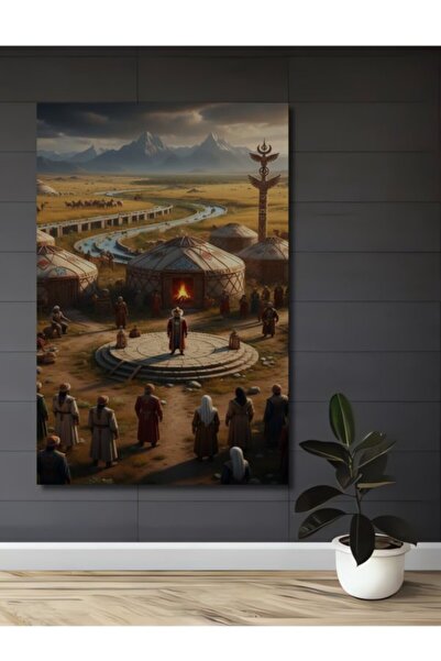 Teona Ahşap Ξύλινο διακοσμητικό τραπέζι με ελαιογραφία που αποπνέει την κουλτ...