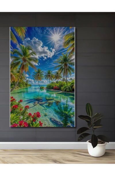 Teona Ahşap Τροπικό Οικουμενικό Τοπίο, Ξύλινο Διακοσμητικό Τραπέζι με Ελαιογρ...