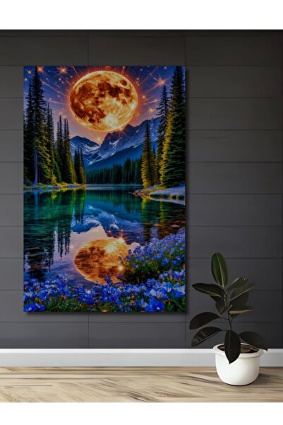 Teona Ahşap Μαγικό τοπίο λίμνης στο δάσος με ελαιογραφία, διακοσμητικό ξύλινο...