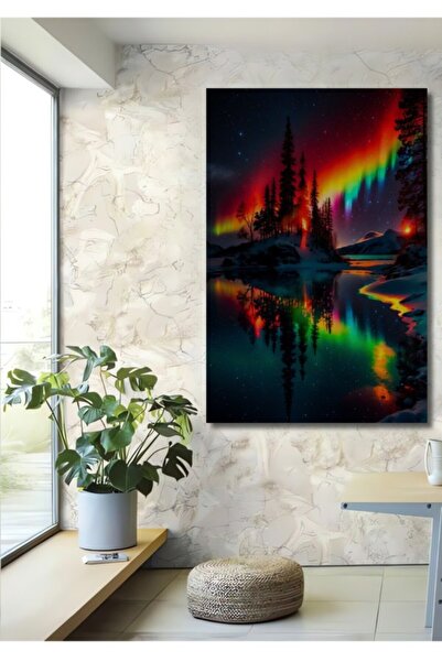 Teona Ahşap Διακοσμητικό ξύλινο τραπέζι με ελαιογραφία με θέμα το ορίζοντα τω...