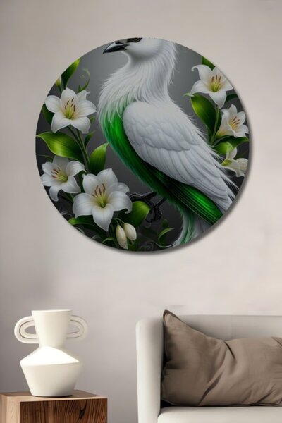 Teona Ahşap Στρογγυλό Ξύλινο Πίνακα με Ελαιογραφία που δείχνει Μαγευτικό Λευκ...