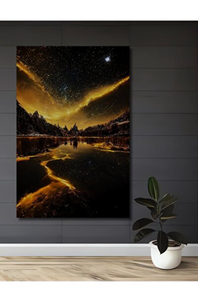 Teona Ahşap Ξύλινο Διακοσμητικό Πίνακα Τέχνης Golden Echo Sky Landscape για Σ...