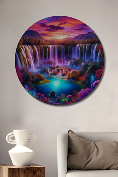 Teona Ahşap Στρογγυλό Ξύλινο Διακοσμητικό Πίνακα με Ελαιογραφία Ονειρεμένου Κ...