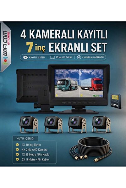 WİFİCAM 7 İnç AHD 4 Kameralı Kayıtlı Arac Kamera Seti