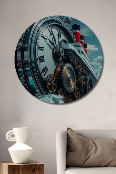 Teona Ahşap Στρογγυλό διακοσμητικό ξύλινο τραπέζι με ελαιογραφία με θέμα το S...