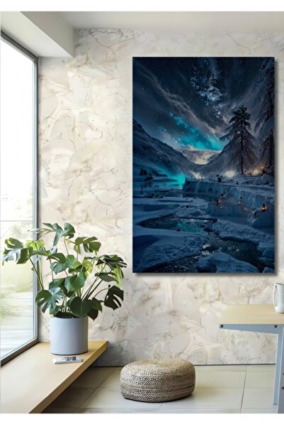 Teona Ahşap Μαγικό χειμωνιάτικο νυχτερινό τοπίο με ελαιογραφία, ξύλινο διακοσ...