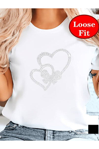 gencerco 3 τεμάχια μπλουζάκια Premium Oversize με στάμπα Pearl Heart