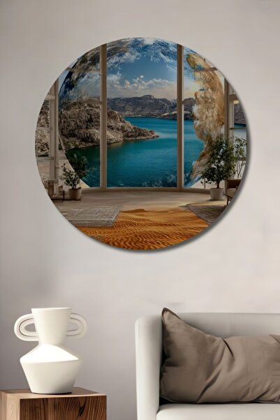 Teona Ahşap Στρογγυλό Υπέροχο Ξύλινο Διακοσμητικό Τραπέζι με Θέμα τον Κόσμο, ...