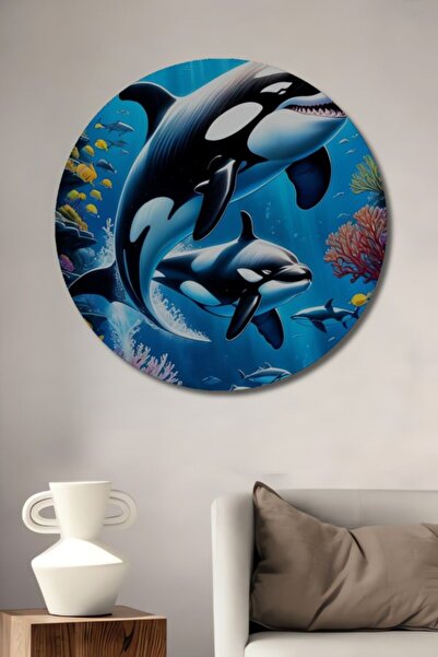 Teona Ahşap Στρογγυλό Ξύλινο Διακοσμητικό Πίνακα με Ελαιογραφία Υποβρύχιου Κό...