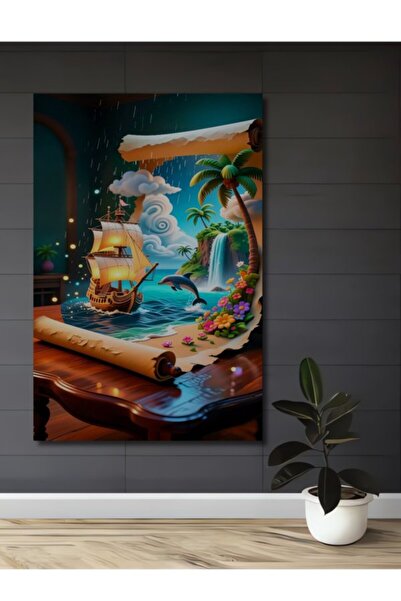 Teona Ahşap Ξύλινο διακοσμητικό τραπέζι με πλοίο περιπέτειας και χορό δελφινι...