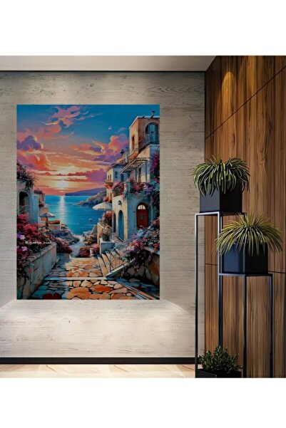 Teona Ahşap Διακοσμητικό Ξύλινο Πίνακα με θέα στο Μεσόγειο, το ηλιοβασίλεμα κ...