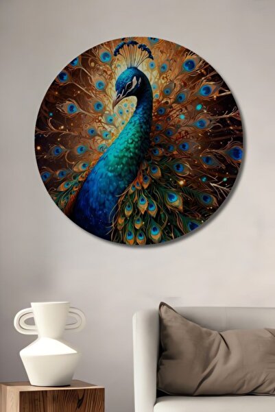 Teona Ahşap Στρογγυλό Ξύλινο Διακοσμητικό Πίνακα Ζωγραφικής με Μοντέρνα Τέχνη...