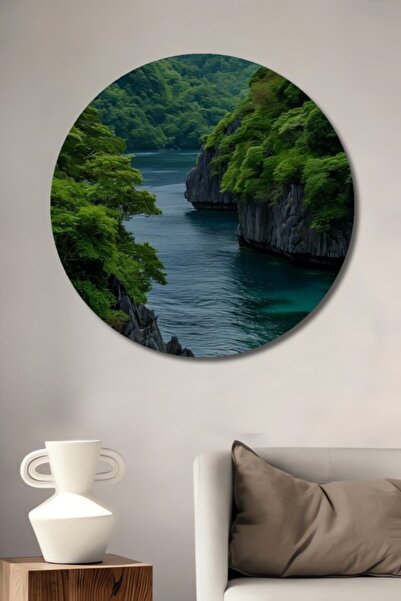 Teona Ahşap Στρογγυλό Ξύλινο Διακοσμητικό Τραπέζι με Θέμα τον Τροπικό Παράδει...