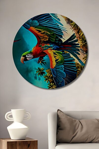 Teona Ahşap Στρογγυλό Ξύλινο Διακοσμητικό Τραπέζι με Ελαιογραφία σε Στυλ Παπα...