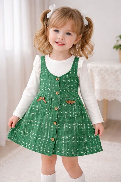 KOZADANKIDS Kız Çocuk Tüvit Jile Elbise Bluzlu İKİLİ TAKIM