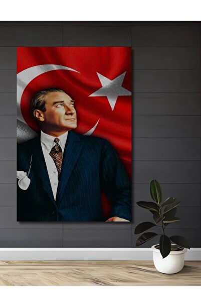 Teona Ahşap Μουσταφά Κεμάλ Ατατούρκ Ξύλινο Διακοσμητικό Τραπέζι με Ελαιογραφί...