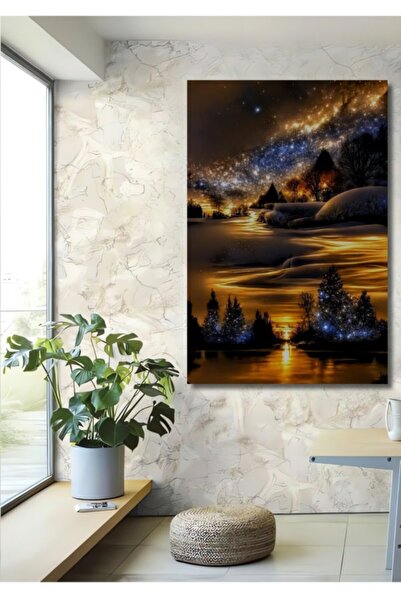 Teona Ahşap Μαγευτικό Σύμπαν Λαμπερό Τοπίο με Ελαιογραφία, Ξύλινο Διακοσμητικ...