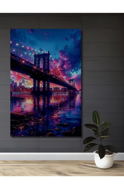 Teona Ahşap Γέφυρα του Μανχάταν Φωτεινή Παράσταση Ελαιογραφίας με Ξύλινη Διακ...