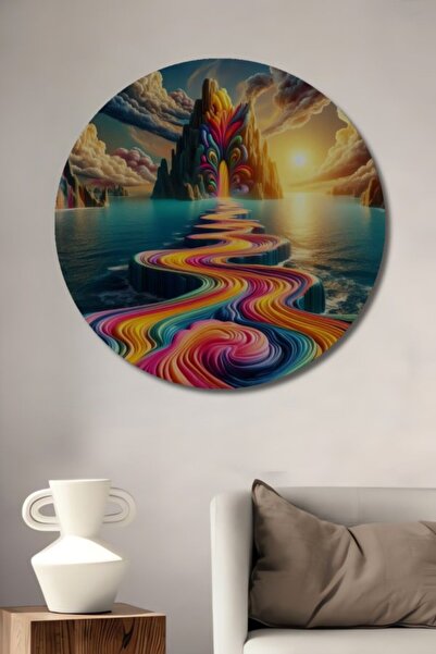 Teona Ahşap Στρογγυλό Ξύλινο Διακοσμητικό Τραπέζι Ταξίδι στο Ουράνιο Τόξο για...