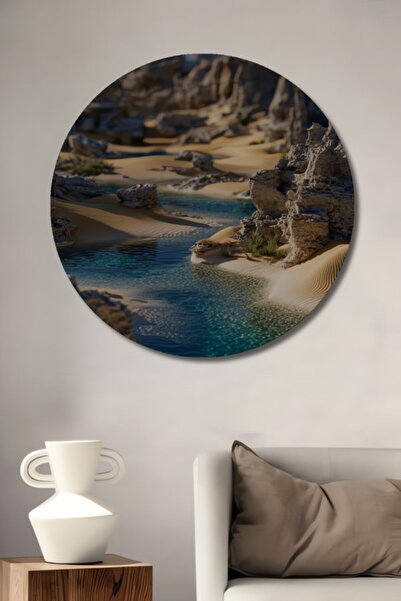 Teona Ahşap Στρογγυλό Ξύλινο Διακοσμητικό Τραπέζι με Εφέ Ζωγραφικής Ακουαρέλα...