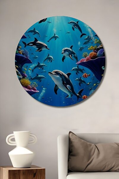 Teona Ahşap Στρογγυλό Ξύλινο Διακοσμητικό Τραπέζι με Εφέ Ακουαρέλας και Σχέδι...