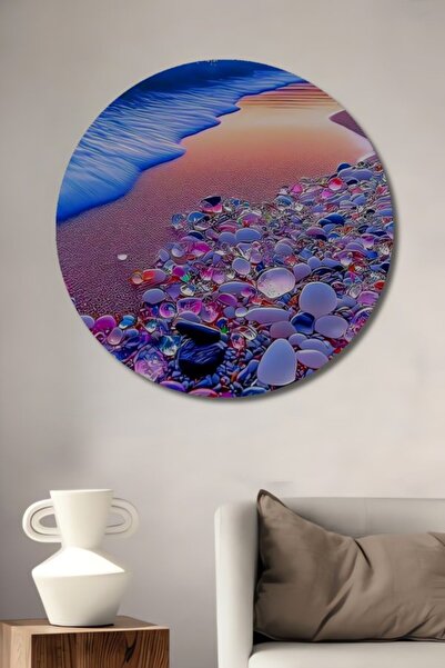 Teona Ahşap Στρογγυλό, πολύχρωμο, διακοσμητικό ξύλινο τραπέζι με ελαιογραφία ...