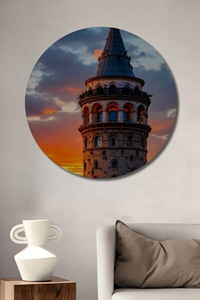 Teona Ahşap Στρογγυλό Ξύλινο Διακοσμητικό Τραπέζι με θέμα το Πύργο του Γαλατά...