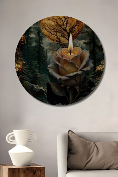 Teona Ahşap Στρογγυλό Ξύλινο Διακοσμητικό Τραπέζι με Εφέ Μυστηριώδους Τριαντά...