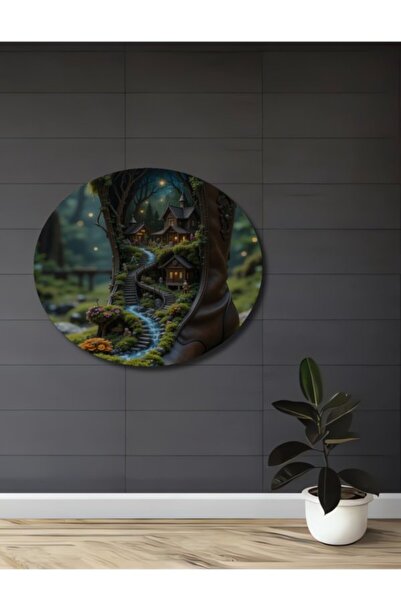 Teona Ahşap Παραμυθένια Σπιτάκια-Μπότες με Ελαιογραφία, Ξύλινη Διακοσμητική Ζ...