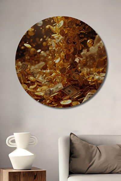 Teona Ahşap Στρογγυλό Ξύλινο Διακοσμητικό Πίνακα Ψηφιακής Εκτύπωσης Golden Ra...