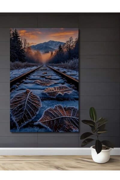 Teona Ahşap Χειμερινό Τοπίο Σιδερένιος Δρόμος με Φύλλα και Παγετό, Ξύλινο Δια...