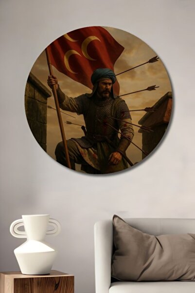 Teona Ahşap Στρογγυλό Ξύλινο Διακοσμητικό Τραπέζι με Ελαιογραφία Οθωμανού Πολ...