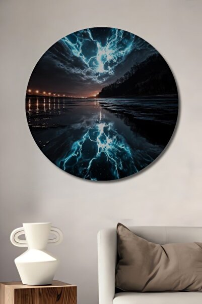 Teona Ahşap Στρογγυλό Ξύλινο Διακοσμητικό Τραπέζι με Θέμα την Μυστηριώδη Εκρη...