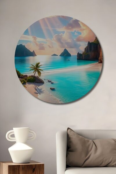 Teona Ahşap Στρογγυλός πίνακας ξύλινης ζωγραφικής με ελαιογραφία σε στυλ Trop...