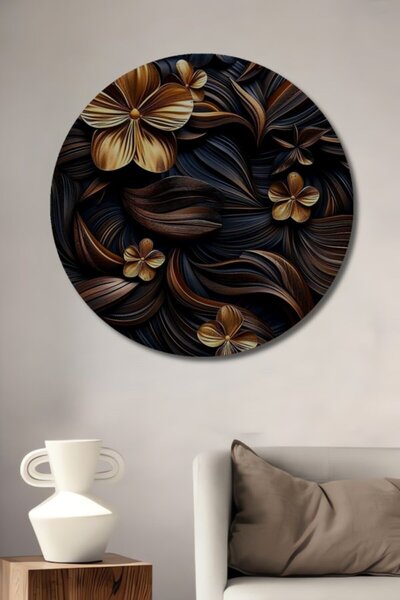 Teona Ahşap Στρογγυλό ξύλινο διακοσμητικό τραπέζι με χρυσό σχέδιο λουλουδιών,...