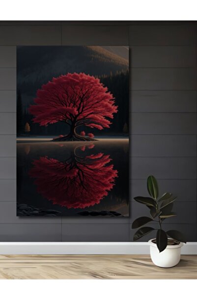 Teona Ahşap Κόκκινο Δέντρο με Αντανακλαστικό Εφέ Μοντέρνας Τέχνης Ξύλινο Διακ...