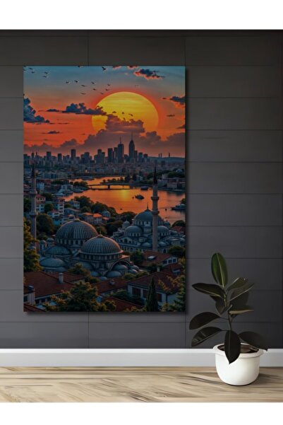 Teona Ahşap Ελαιογραφία με θέα στην Κωνσταντινούπολη, Ξύλινο Διακοσμητικό Τρα...