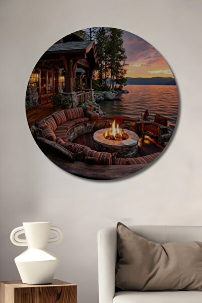 Teona Ahşap Διακοσμητικό ξύλινο τραπέζι με ελαιογραφία που απεικονίζει θέα ηρ...