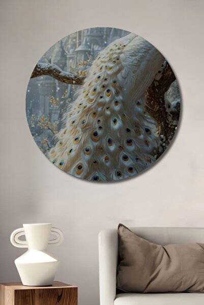 Teona Ahşap Στρογγυλό Ξύλινο Διακοσμητικό Πίνακα ζωγραφικής με θέμα το Χιονάτ...