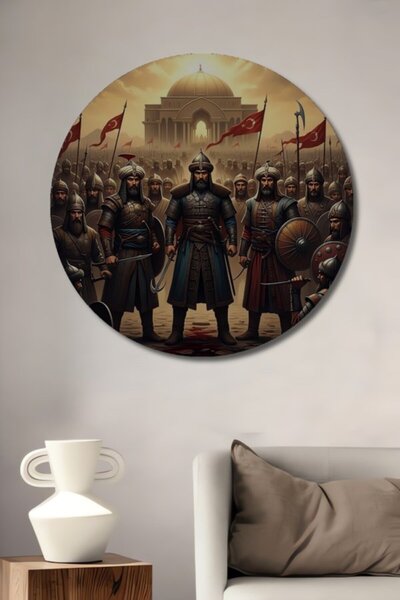 Teona Ahşap Στρογγυλό Ξύλινο Διακοσμητικό Τραπέζι με Ελαιογραφία Στρατού της ...